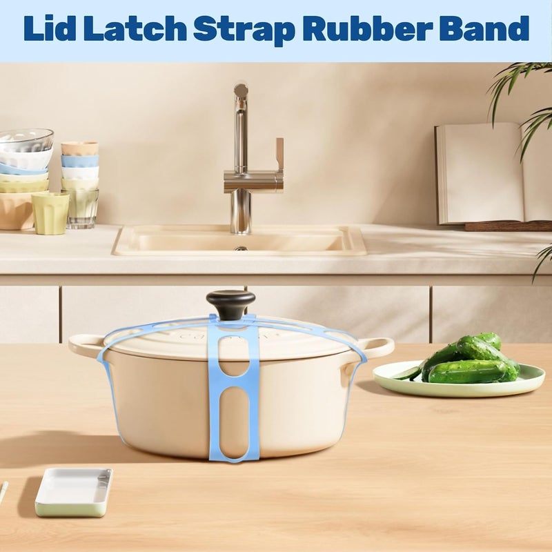 Dormercy 4-Hand Lid Latch, Silicone Lid Securing Strap Compatible with Crockpots, Camping Mat, Pots, Pans, Blue - Image 3